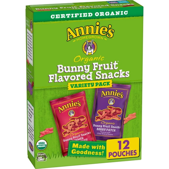 Annie's Organic Bunny Fruit Snacks, Gluten Free, Variety Pack, 12 Pouches