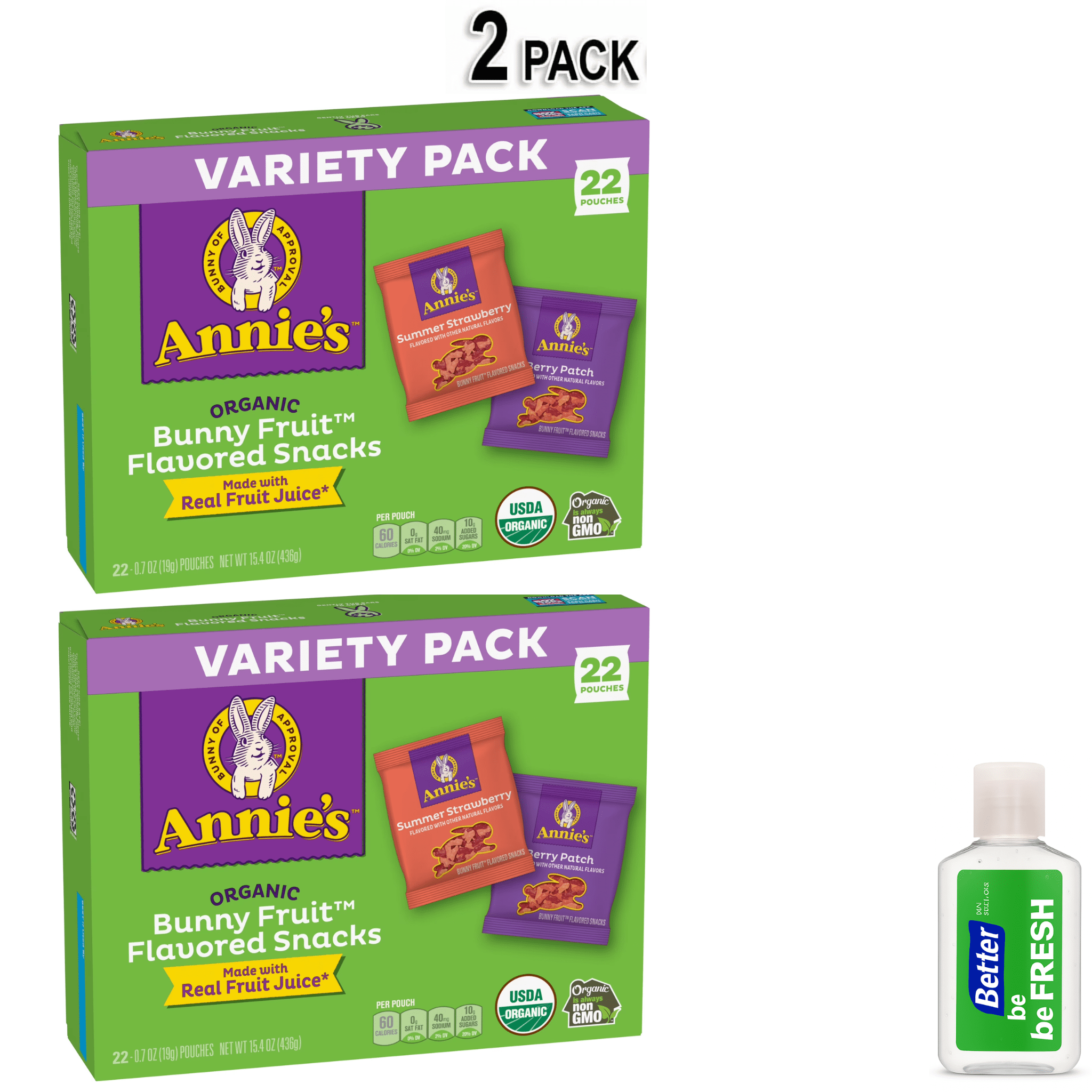 Annie's Organic Bunny Fruit Snacks, Variety Pack, Gluten Free Snack, 22 Count, 15.4 oz box