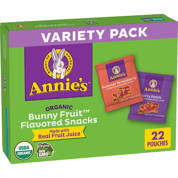 Annie's Organic Bunny Fruit Snacks, Variety Pack, Gluten Free Snack, 22 Count, 15.4 oz