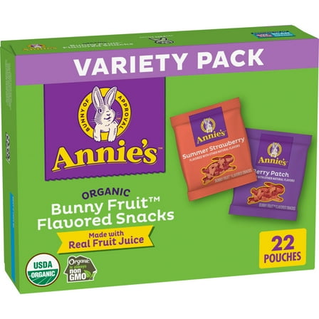 Annie's Organic Bunny Fruit Snacks, Variety Pack, Gluten Free Snack, 22 Count, 15.4 oz
