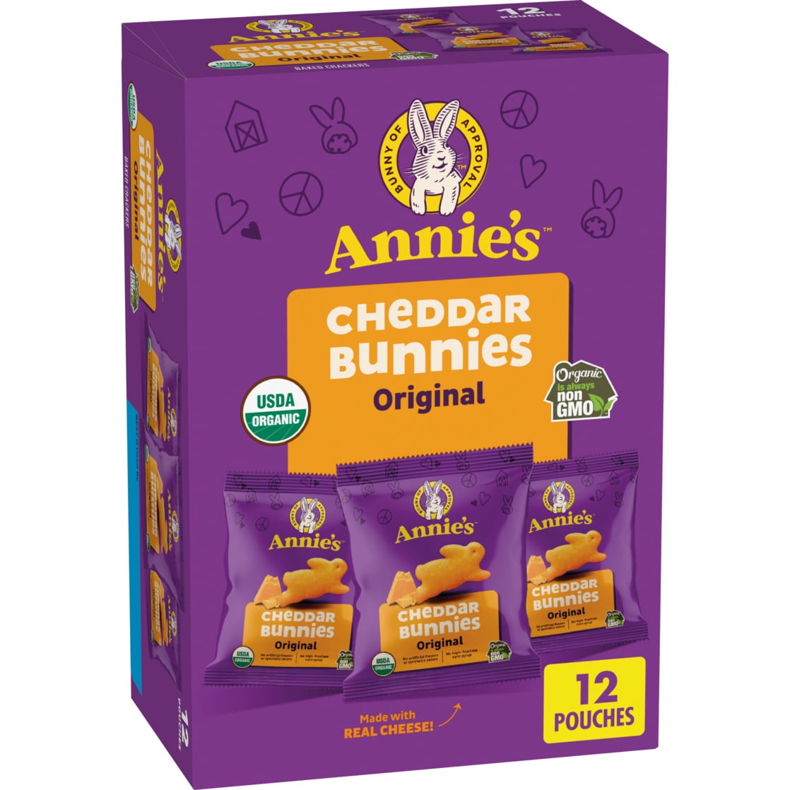 Annie's Organic Cheddar Bunnies Baked Snack Crackers, 12 Pouches, 12 oz