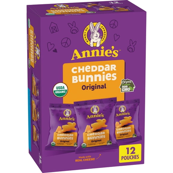 Annie's Organic Cheddar Bunnies Baked Snack Crackers, 12 Pouches, 12 oz