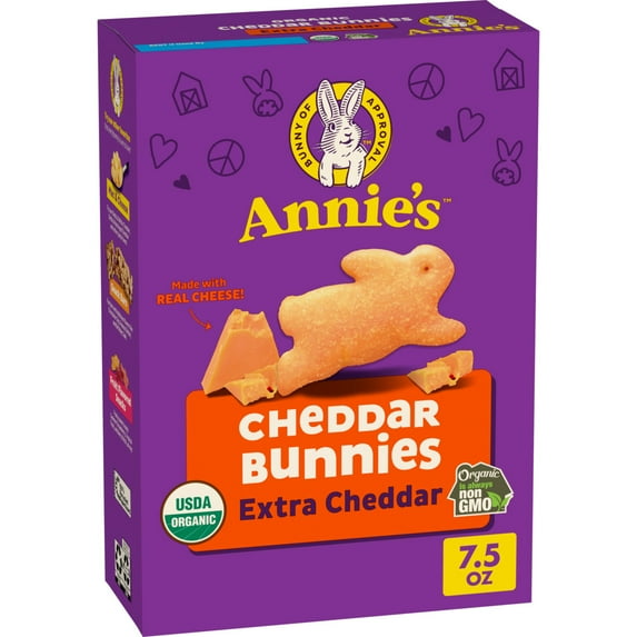 Annie's Organic Cheddar Bunnies Snack Crackers, Extra Cheddar, With Real Cheese, 7.5 oz