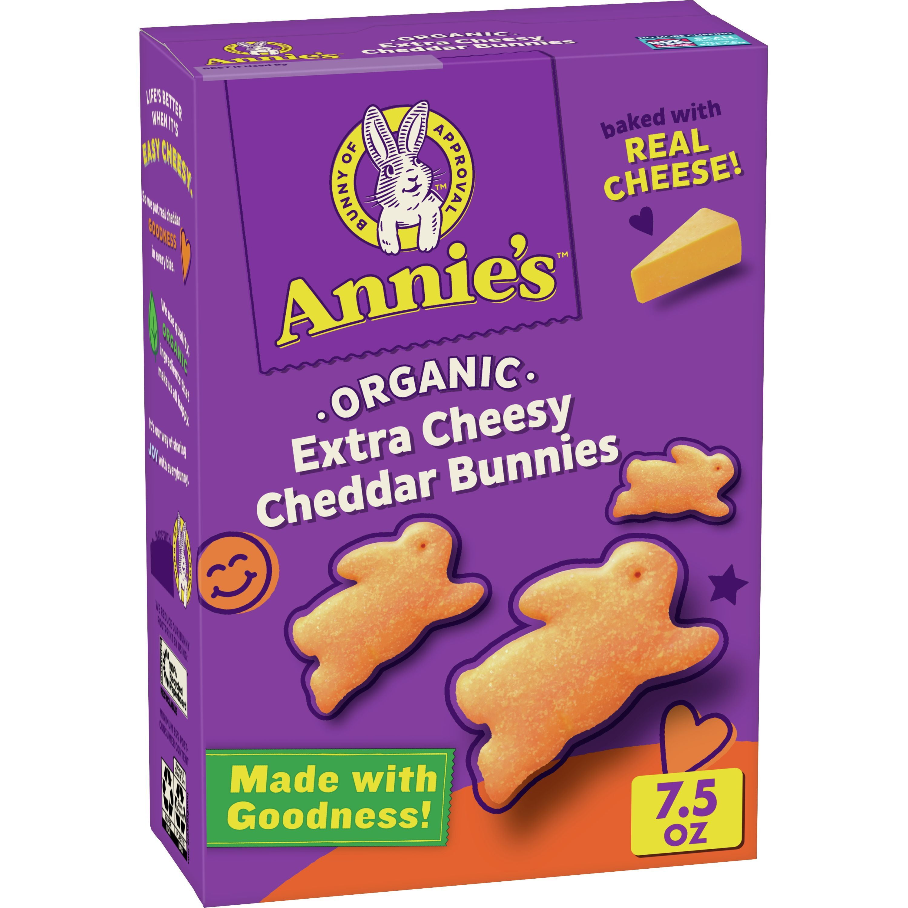 Annie's Organic Cheddar Bunnies Snack Crackers, Extra Cheesy, Baked