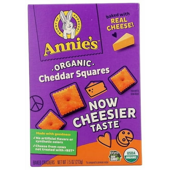 Annie's Organic Cheddar Squares, Baked Cracker Snacks, 7.5 oz