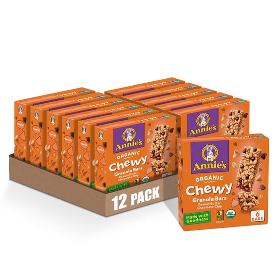 Annie's Organic Chewy Granola Bars, Peanut Butter Chocolate Chip, 6 Bars, 5.34 oz. (Pack of 12)