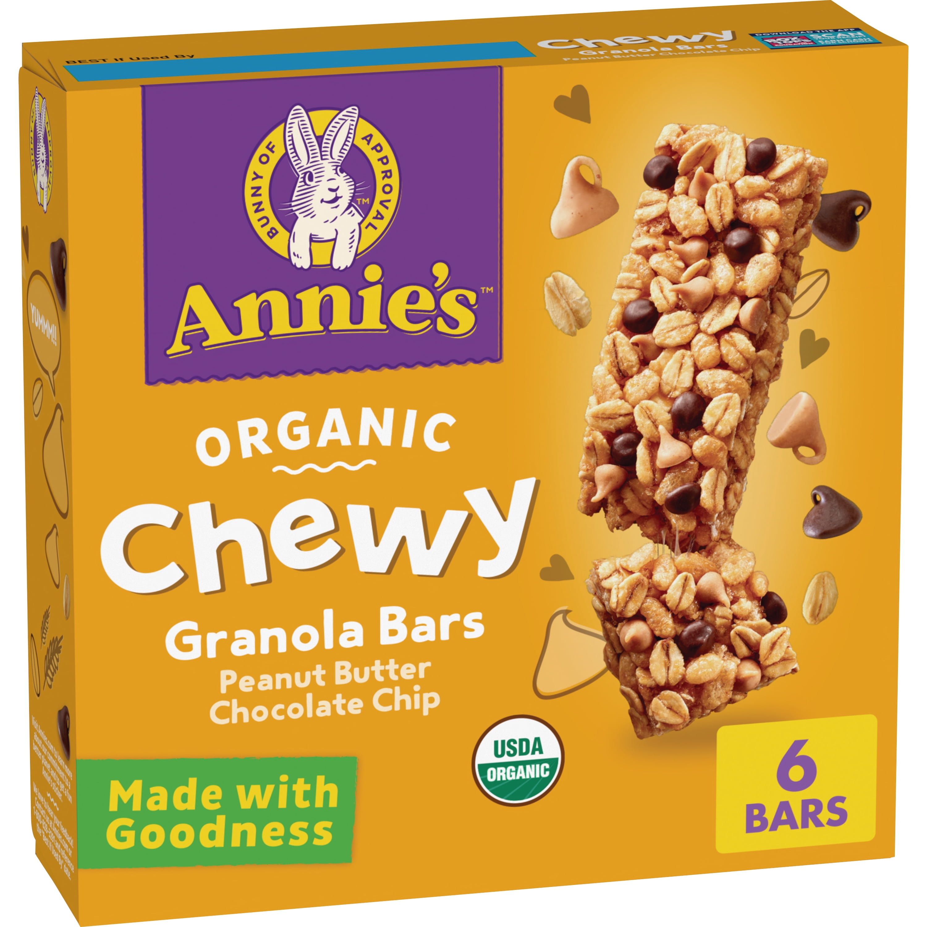 Annie's Organic Chewy Granola Bars, Peanut Butter Chocolate Chip, 6 Bars, 5.34 oz
