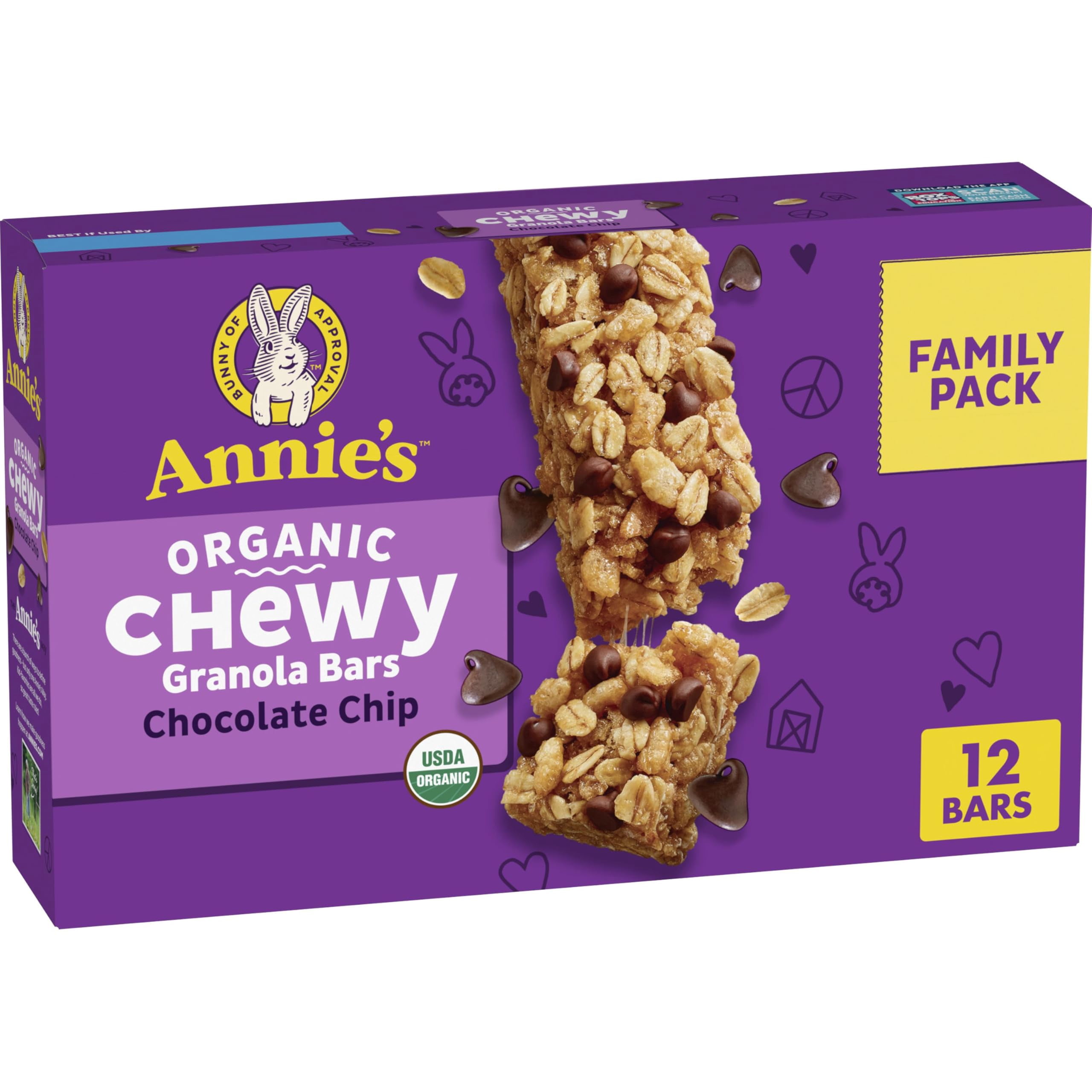 Annie's Organic Chewy TWE5 Granola Bars, Chocolate Chip, 12 ct ...