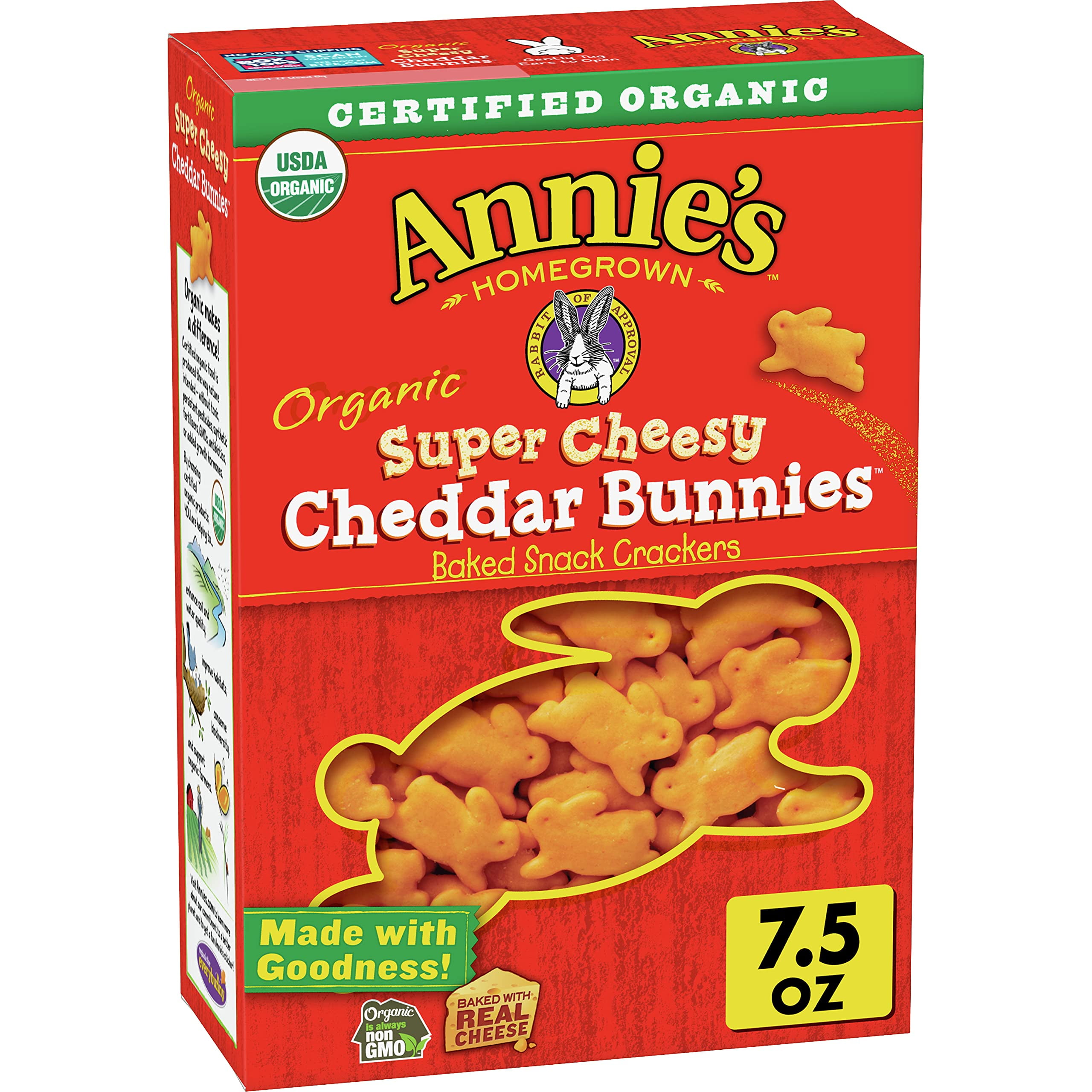 Annie's Organic Extra Cheesy Cheddar Bunnies Snack Crackers, 7.5 oz (Pack of 12)