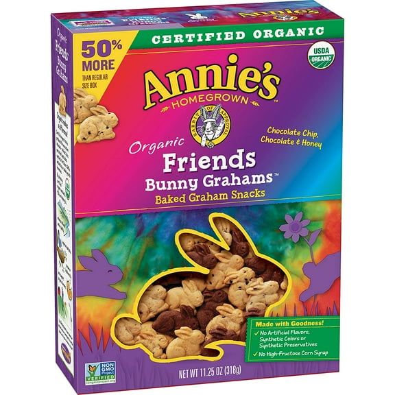Annie's Organic Friends Bunny Graham Snacks, Chocolate Chip, Chocolate & Honey, 11.25 oz. Box