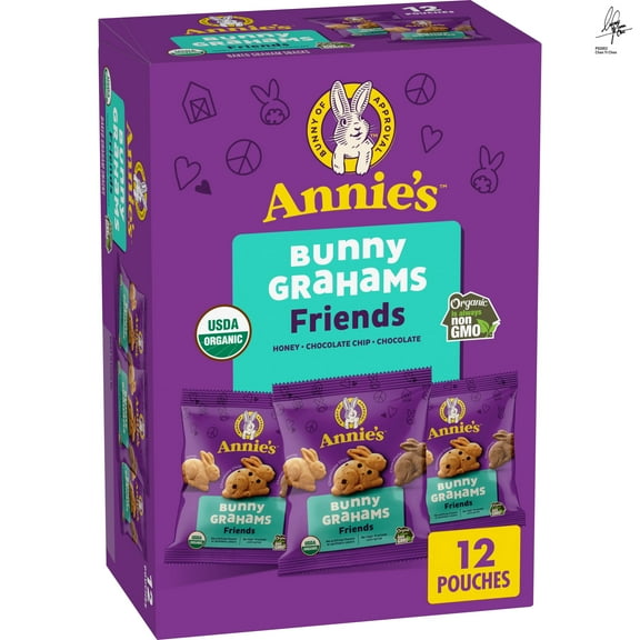 Annie's Organic Friends Bunny Grahams, Baked Graham Snacks, 12 Pouches, 12 oz