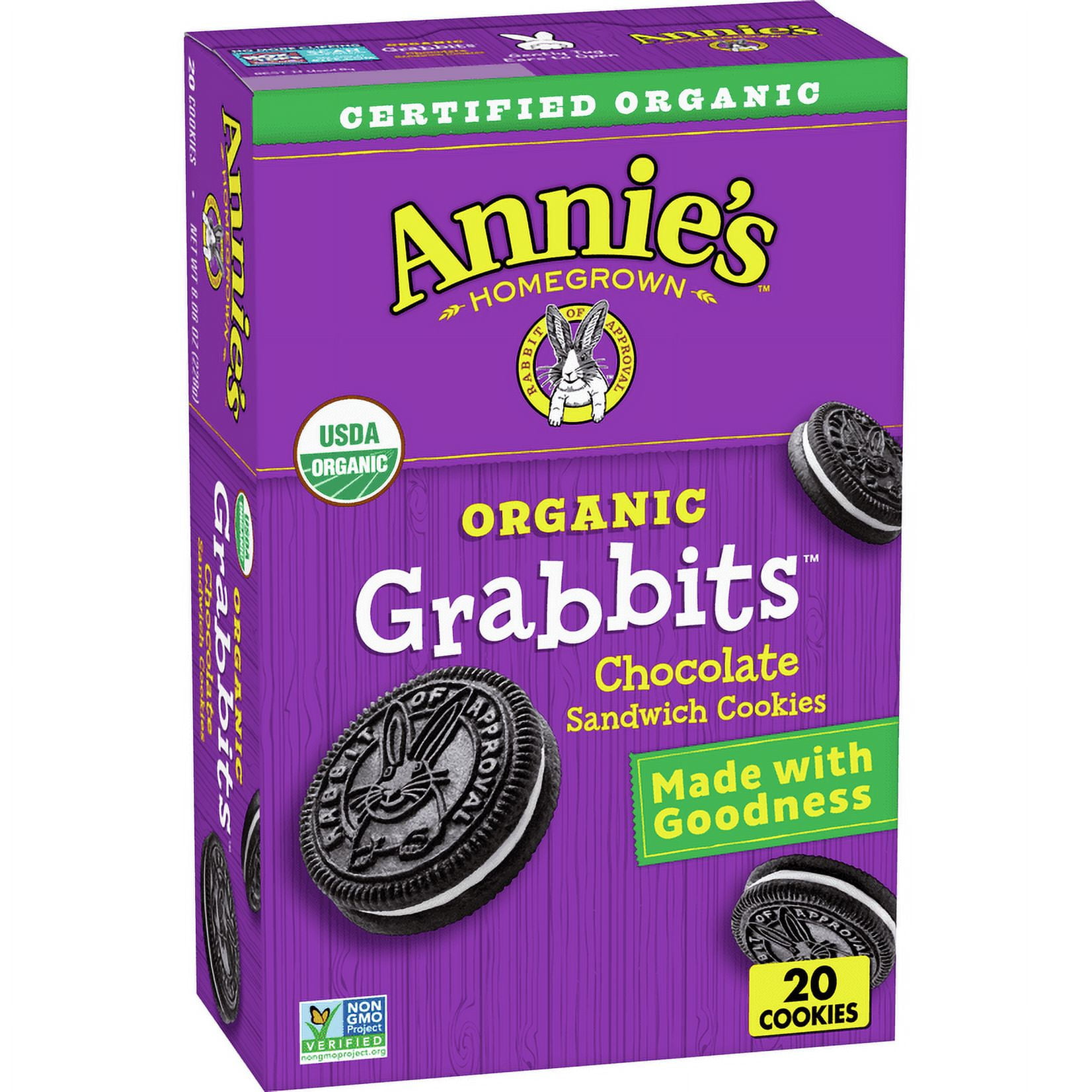 Annie's Organic Grabbits Chocolate Sandwich Cookies, 8.06 oz, 20 ct
