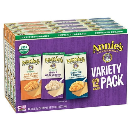 Annie's Organic Homegrown Macaroni & Cheese, Variety Pack, 6 oz, 12-pack