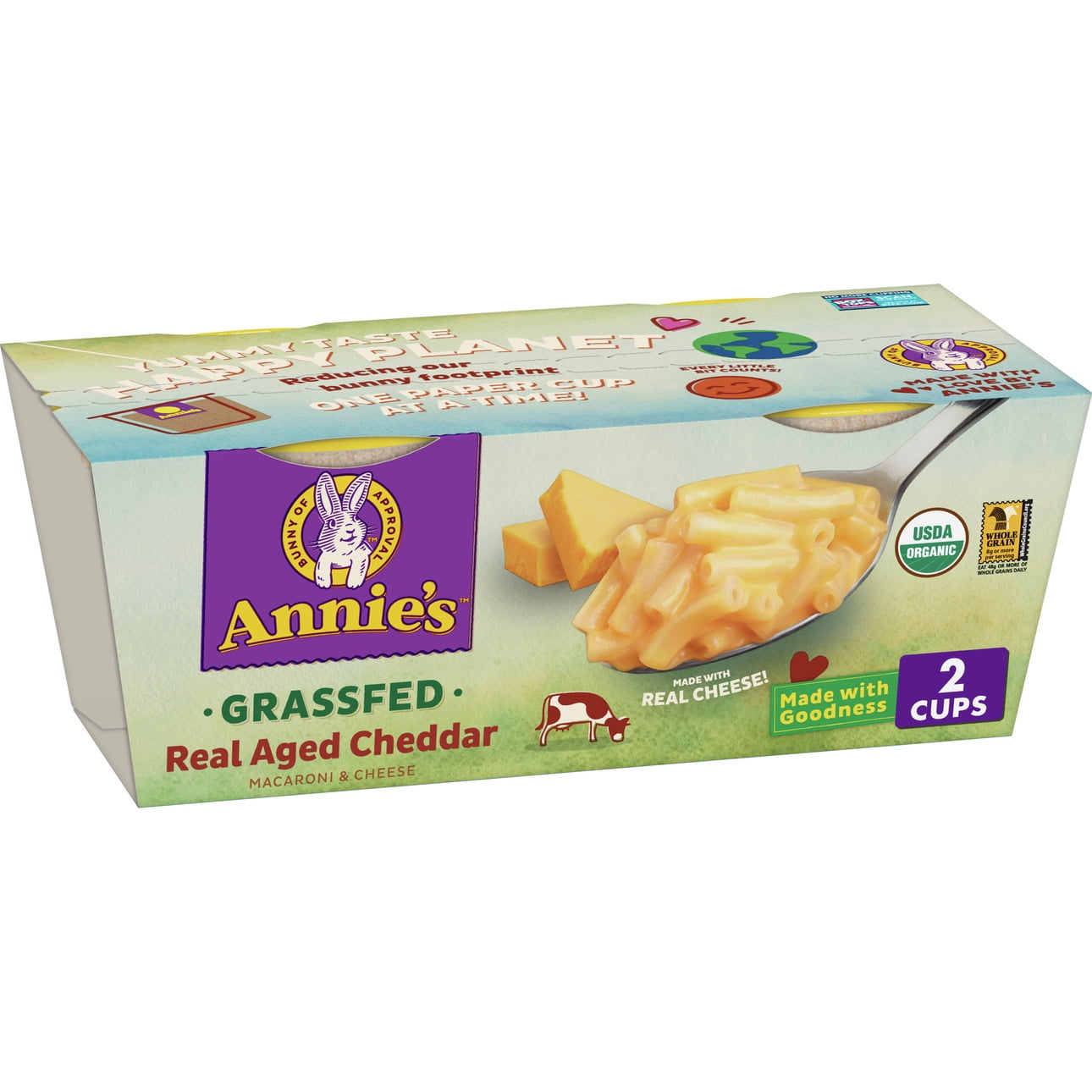 Annie's Organic Macaroni and Cheese, Grass Fed Aged Cheddar, Microwavable Cup