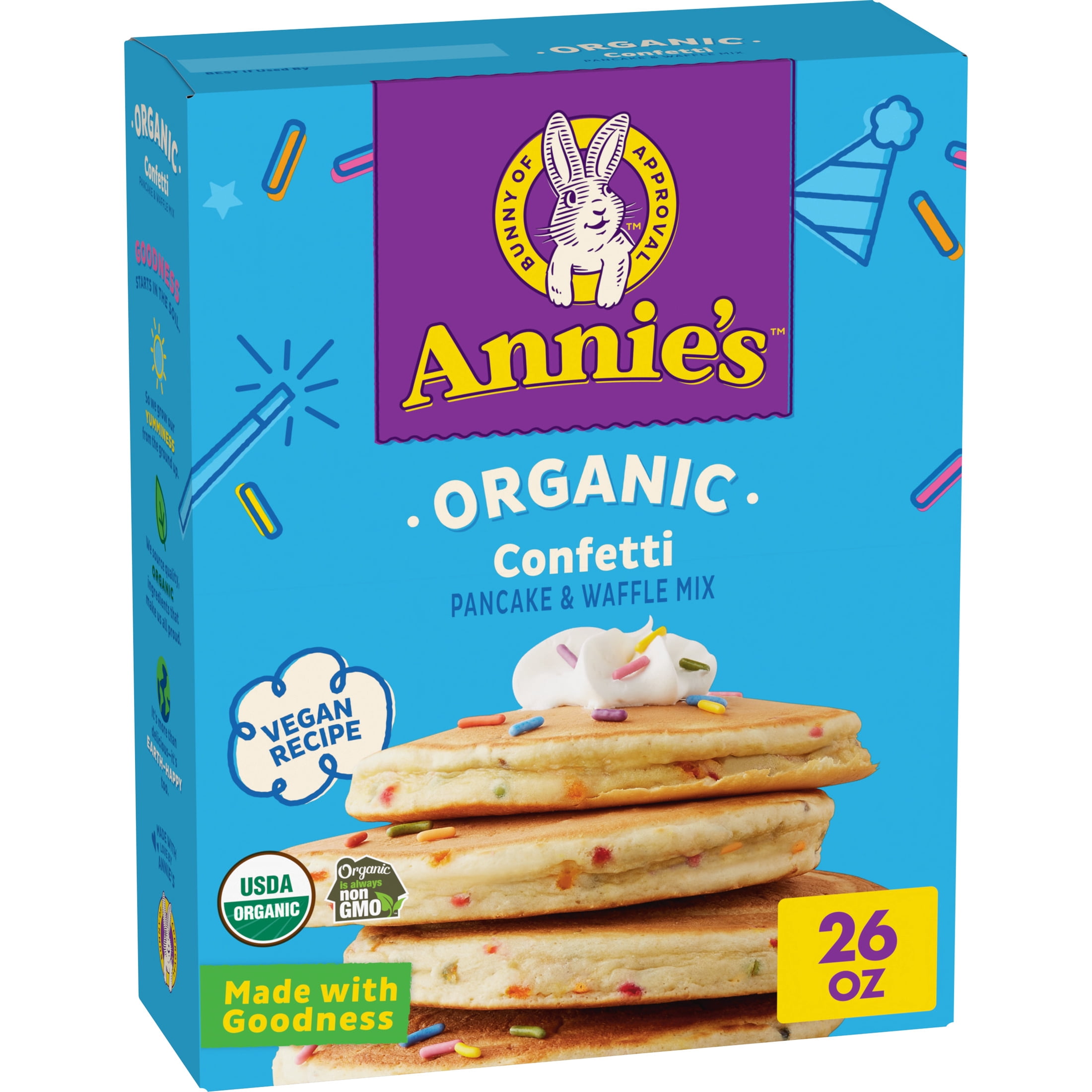 Annie's Organic Confetti Pancake and Waffle Mix, Vegan Recipe, 26 oz, Box  Tops for Education - Walmart.com