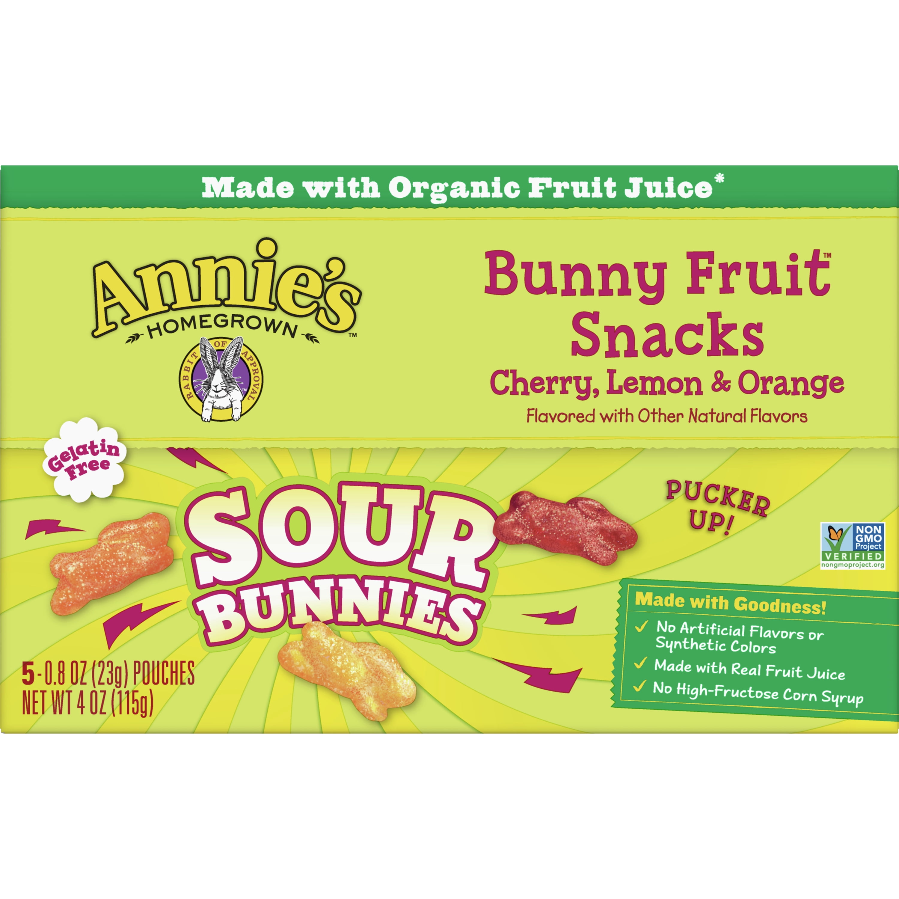 Annie's Organic Sour Bunny Fruit Flavored Snacks, Gluten Free, 5