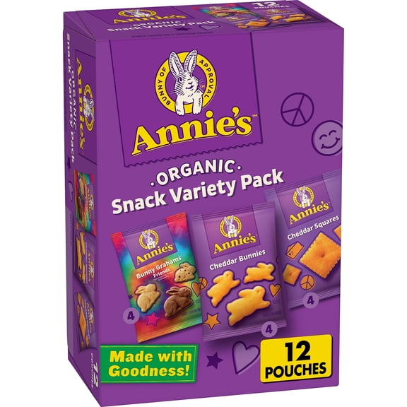 Annie,S Organic Variety Pack, Cheddar Bunnies, Bunny Grahams And Cheddar Squares, 12 Pouches, 11 Oz
