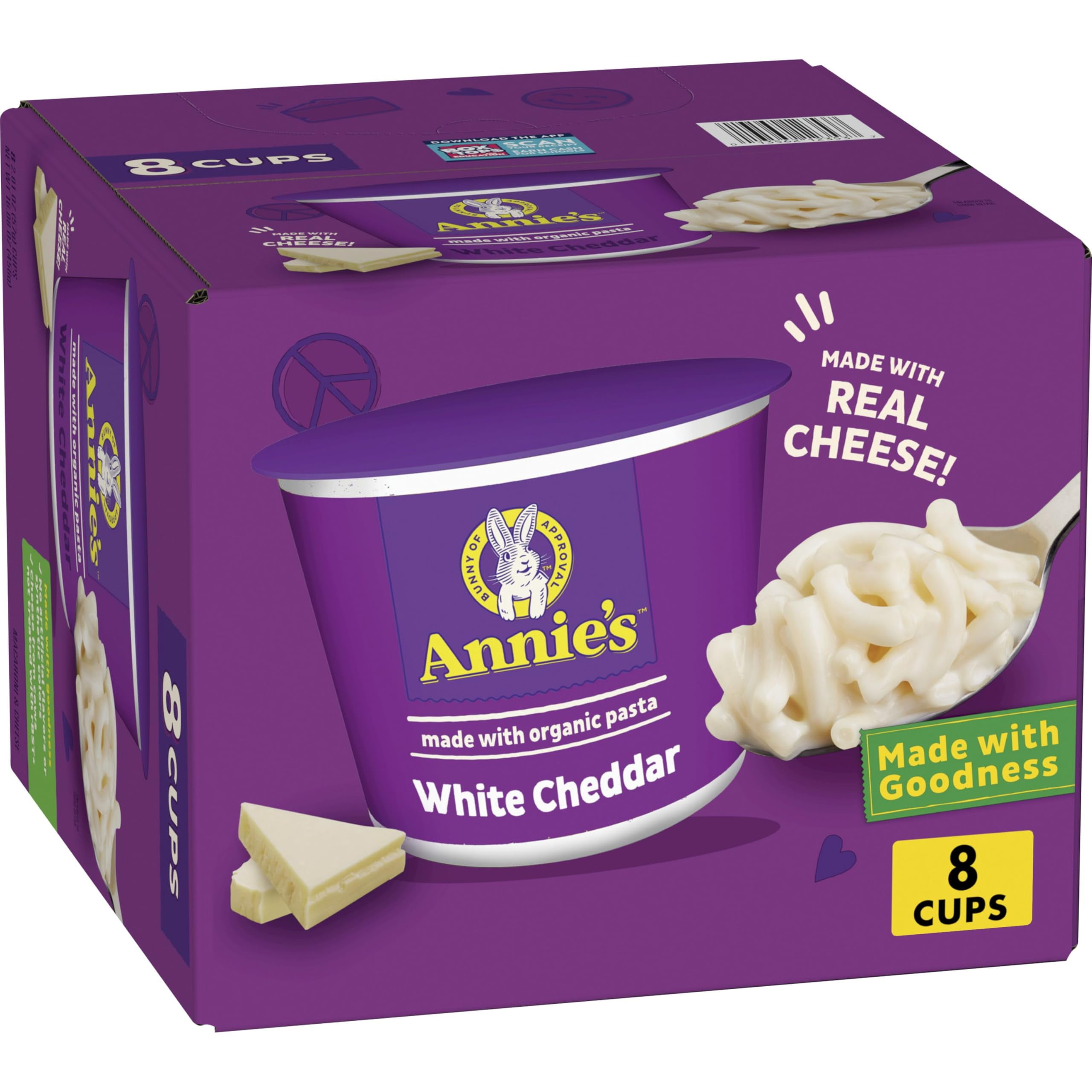 Pack of 2 - Annie’s Organic White Cheddar Microwave Mac N Cheese Macaroni and Cheese Dinner Cups 8 ct / 2.01 oz