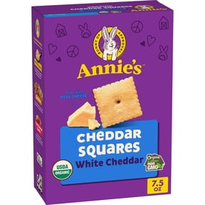 Annie's Organic White Cheddar Squares Baked Snack Crackers, Made with Real Cheese, 7.5 oz
