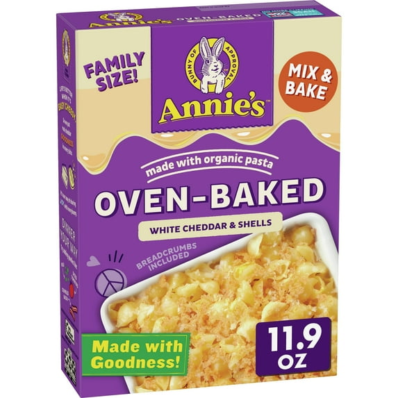 Annie's Oven-Baked Macaroni and Cheese Dinner, White Cheddar & Shells, Family Size, 11.9 oz.
