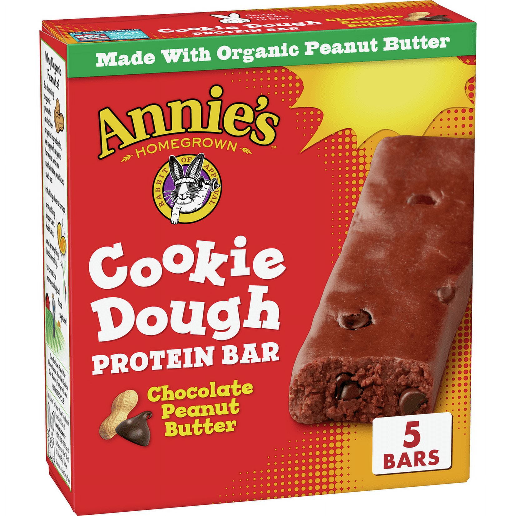 Annie's Protein Bars, Chocolate Peanut Butter Cookie Dough, 5.85 oz, 5 ct