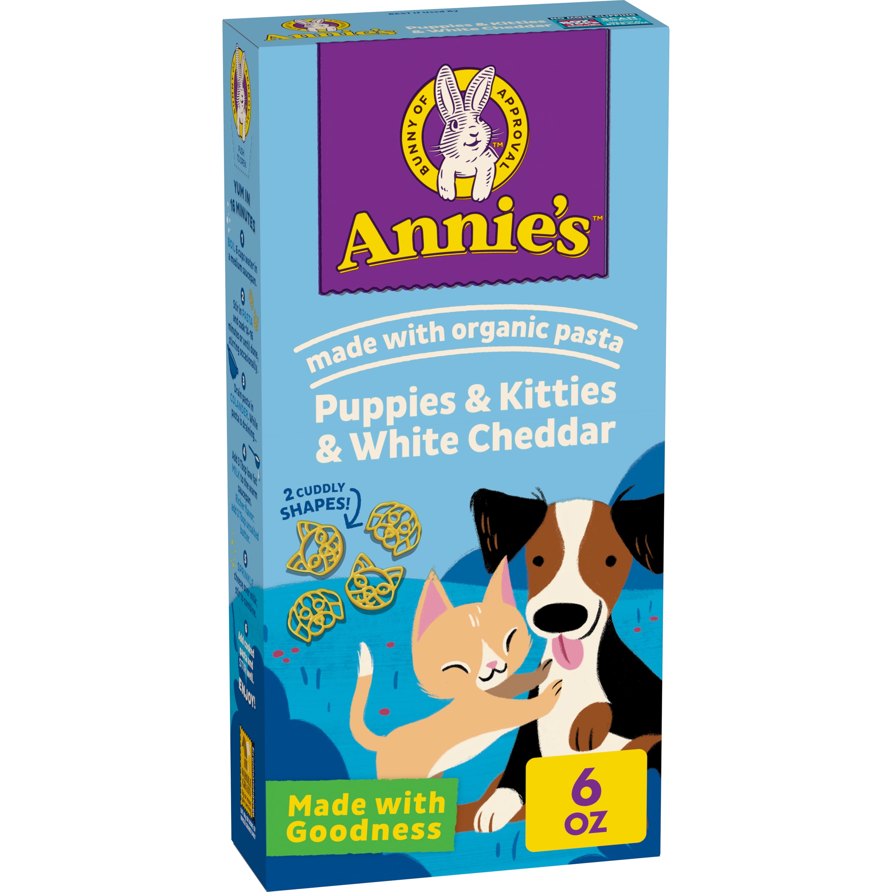 Annies Puppies and Kitties Pasta Shapes White Cheddar Macaroni and Cheese Dinner with Organic Pasta, 6 OZ