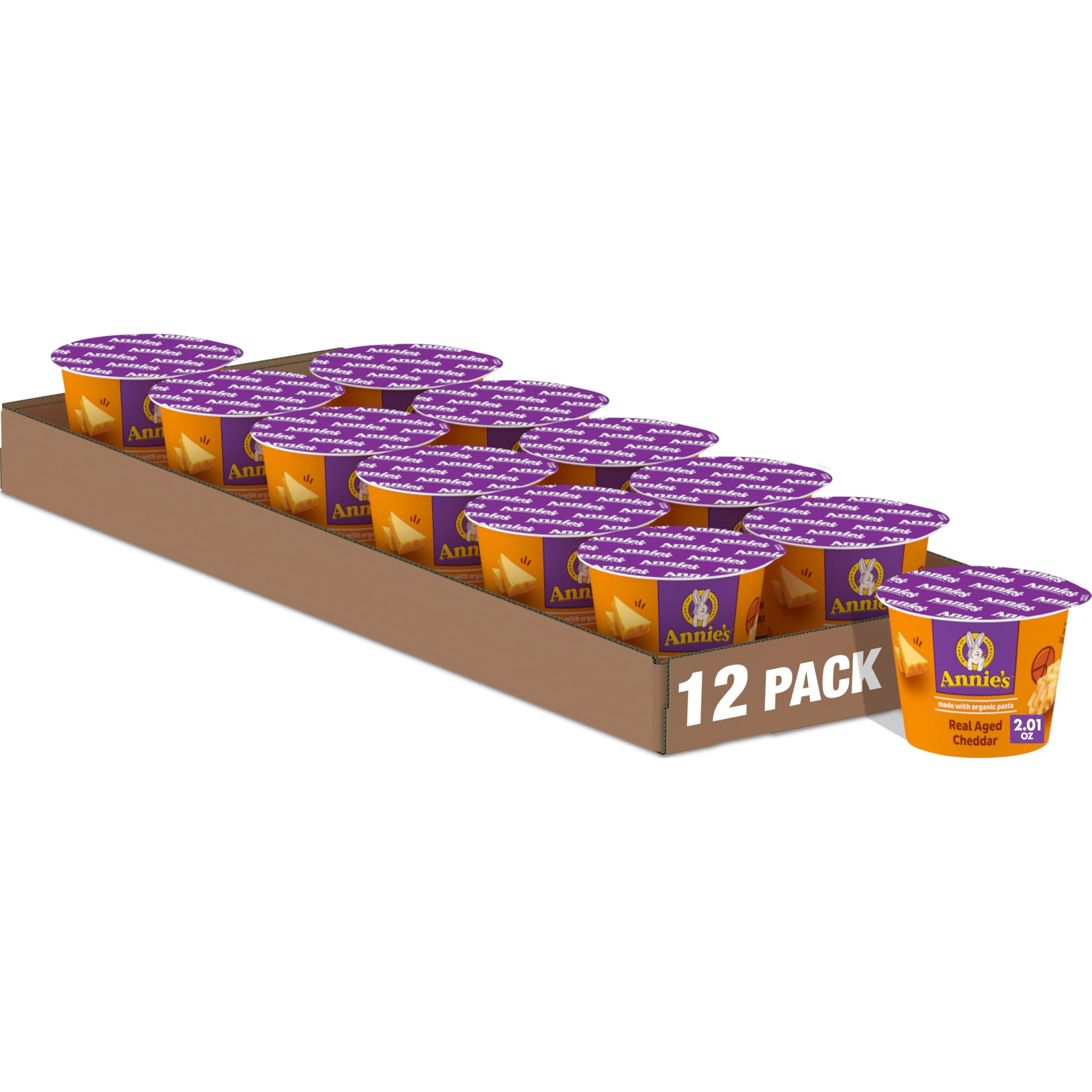 Annie's Real Aged Cheddar Microwavable Mac KKS1&nbsp;and Cheese Cup with Organic Pasta, Made with Real Cheese, Dinner Side or Snacks, 2.01 oz (Pack of 12)