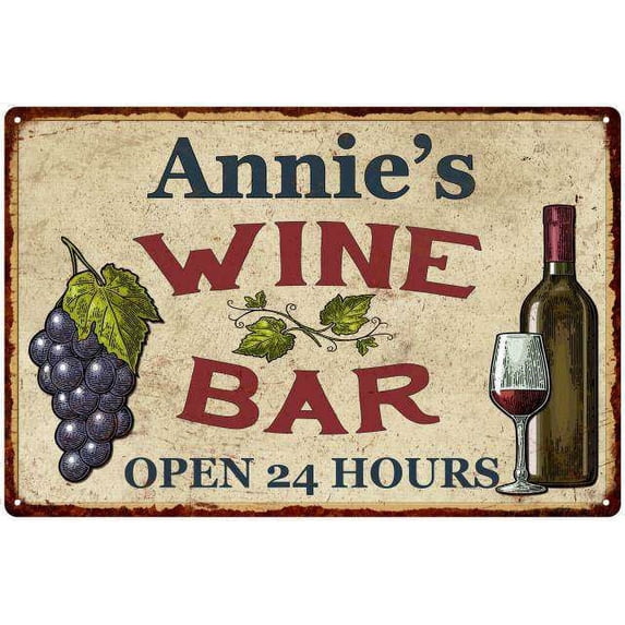 Annie's Rustic Wine Bar Sign Wall Décor Kitchen Gift 8 x 12 Matte Finish Metal 108120056172
