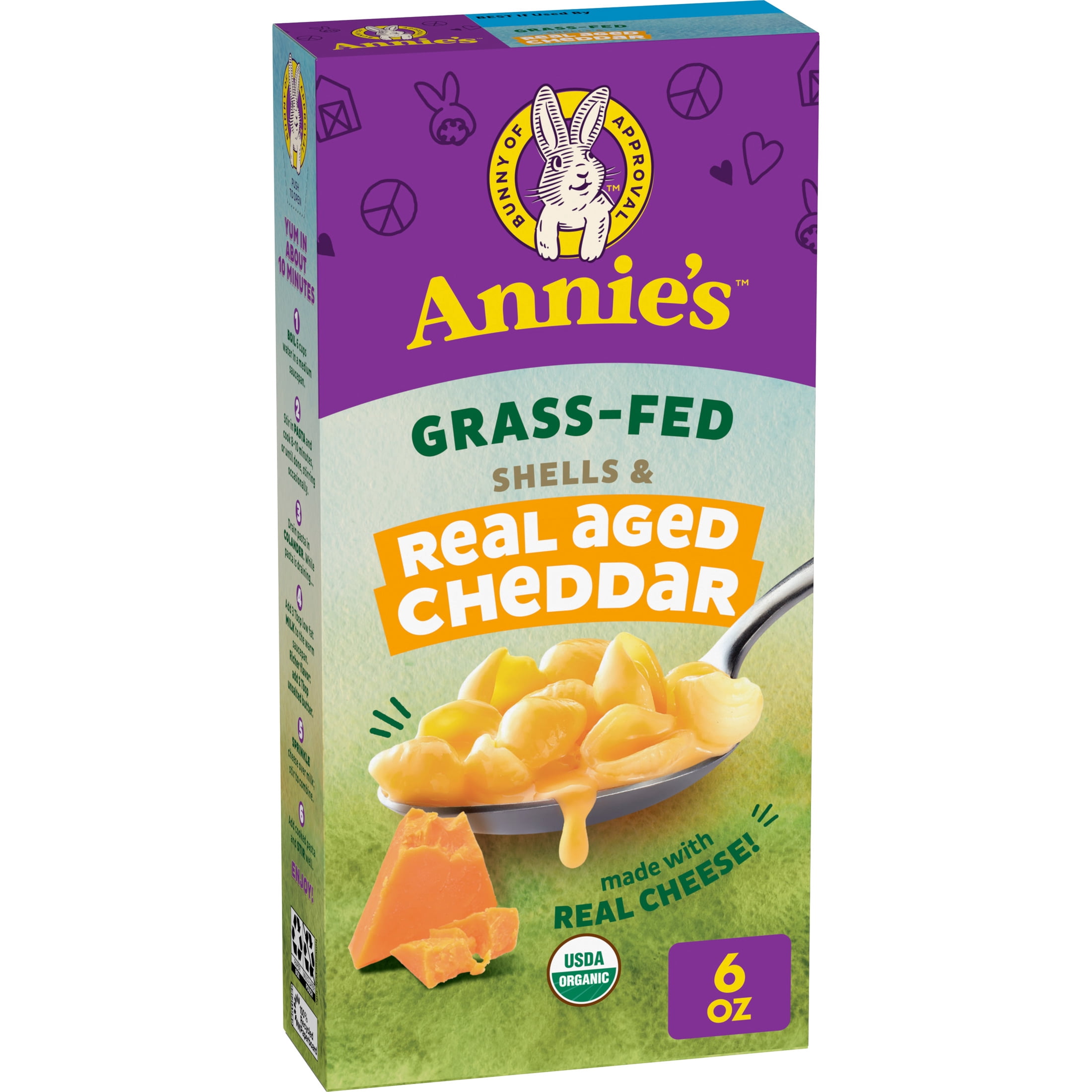 Annie's Organic Grass-Fed Shells and Real Aged Cheddar, Made with Real Cheese, 6 oz