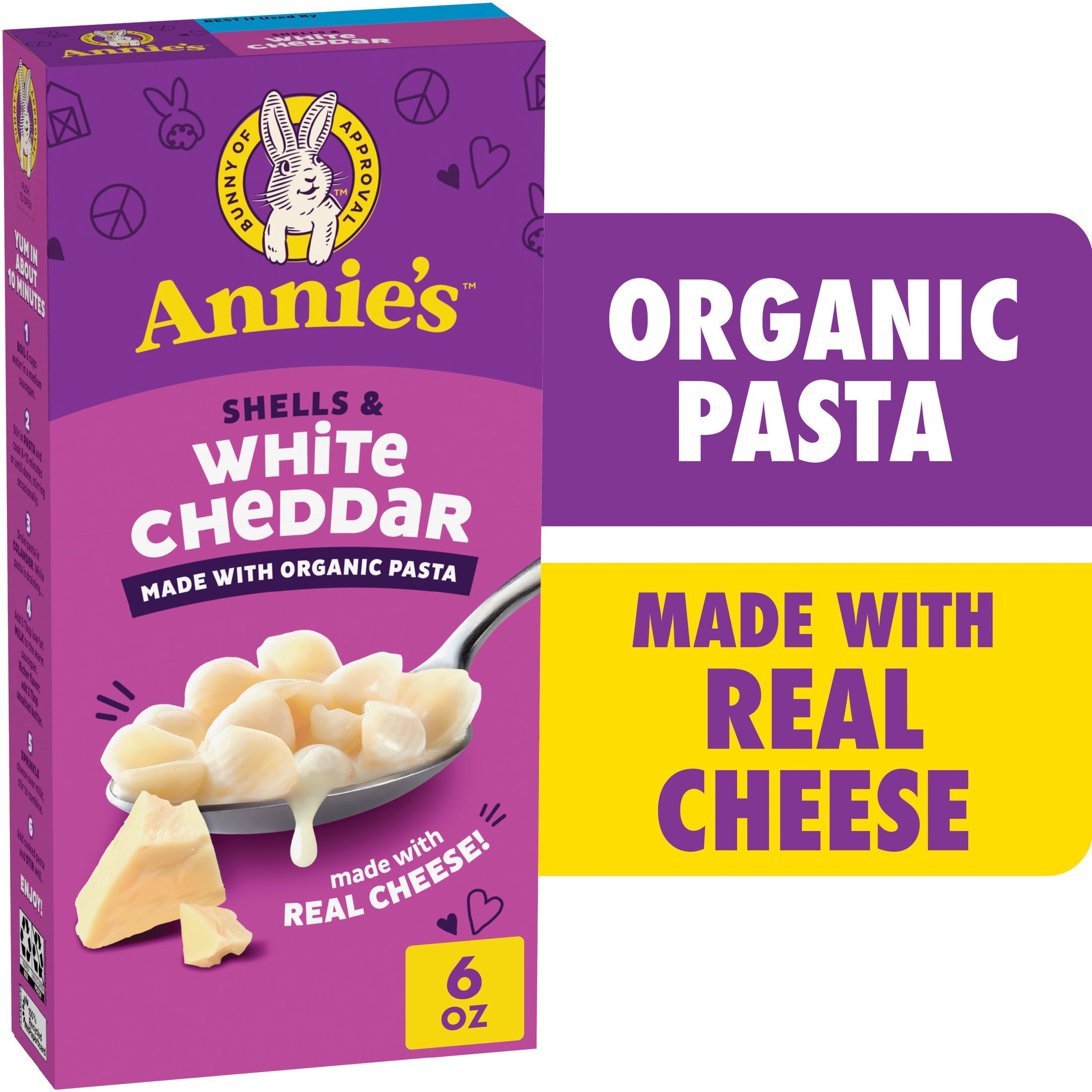 Annie's Shells and White Cheddar, Made with Organic Pasta and Real Cheese, 6 oz