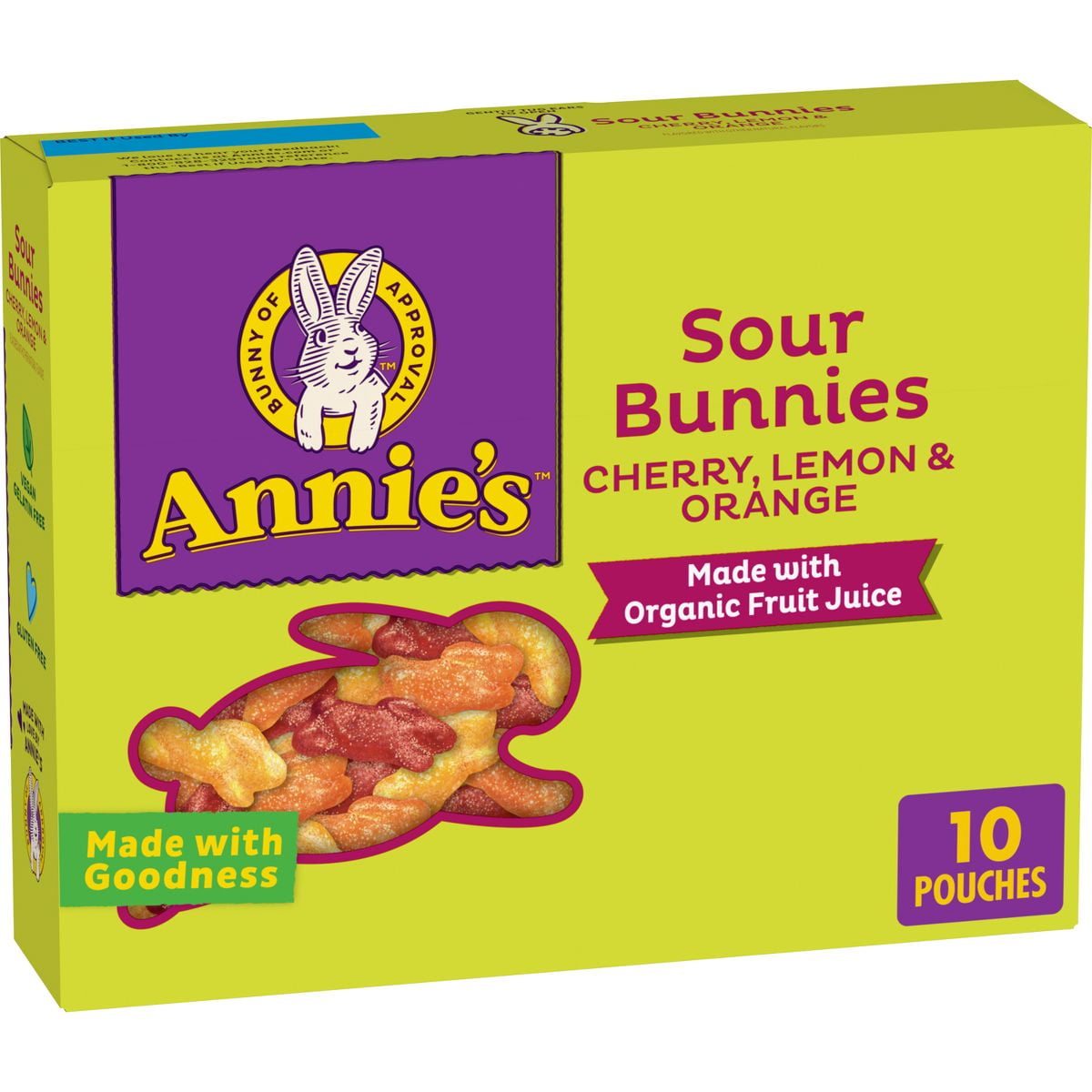Annies Sour Bunnies Fruit Flavored Snacks, Cherry, Lemon & Orange Flavors, Made With Organic Fruit Juice, 7 Oz - Pack of 2
