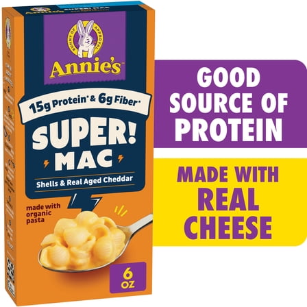 Annie's Super! Mac Shells and Real Aged Cheddar, Made with Organic Pasta, 6 oz