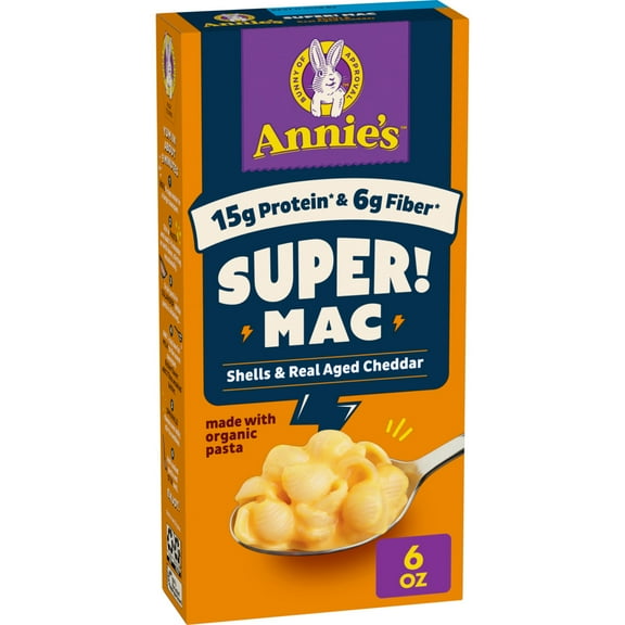 Annie's Super! Mac, Macaroni And Cheese, Shells and Real Aged Cheddar, 6 oz