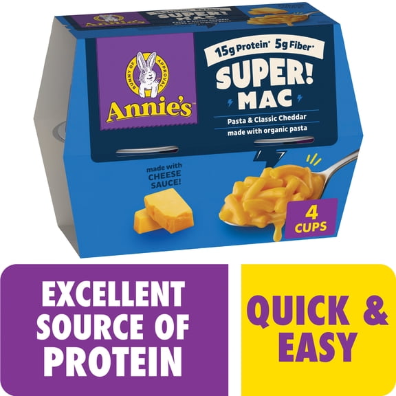 Annie's Super! Mac Microwave Pasta and Classic Cheddar Cups, 4 Count, 11.44 oz