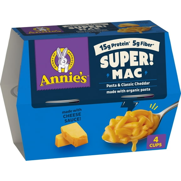 Annie's Super! Mac Microwave Pasta and Classic Cheddar Cups, 4 Ct, 11.44 oz