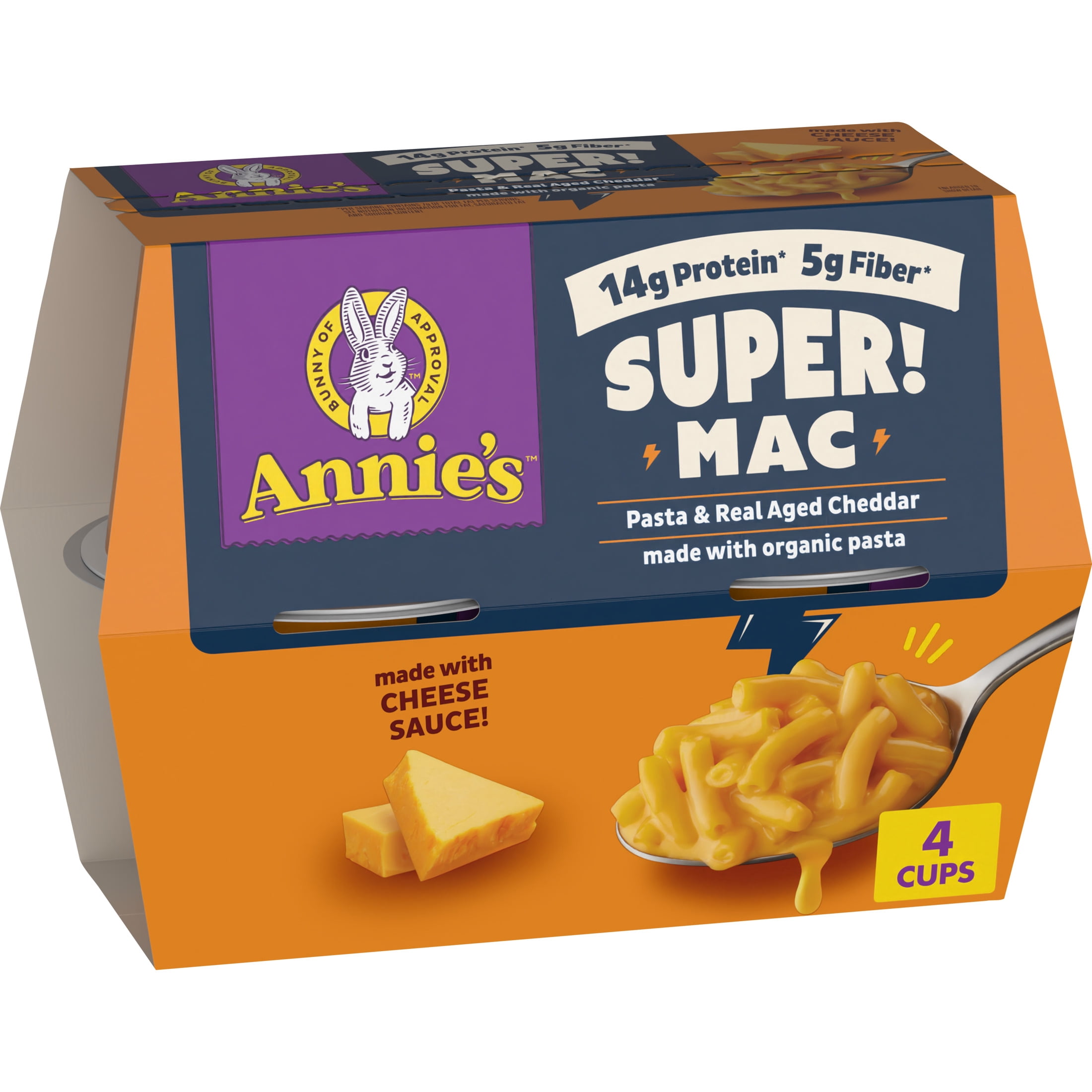 Annie's Super! Mac Microwave Pasta and Real Aged Cheddar Cups, 4 Count, 11.44 oz