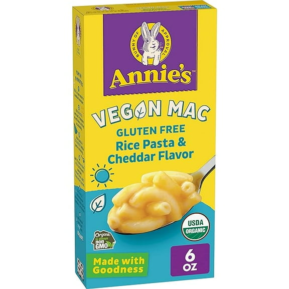 Annies Vegan Mac Rice Pasta and Cheddar Flavor Dinner with Organic Gluten Free Pasta, 6 OZ