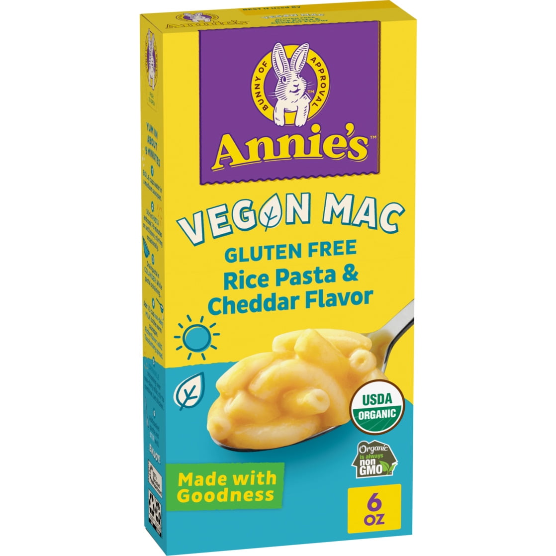 Annies Vegan Mac Rice Pasta and Cheddar Flavor Dinner with Organic Gluten Free Pasta, 6 OZ