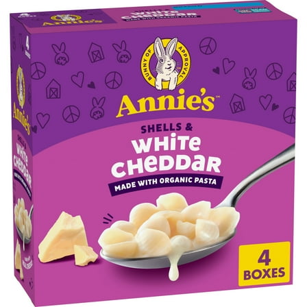 Annie's Shells and White Cheddar, Made with Organic Pasta and Real Cheese, 4 Ct, 24 oz