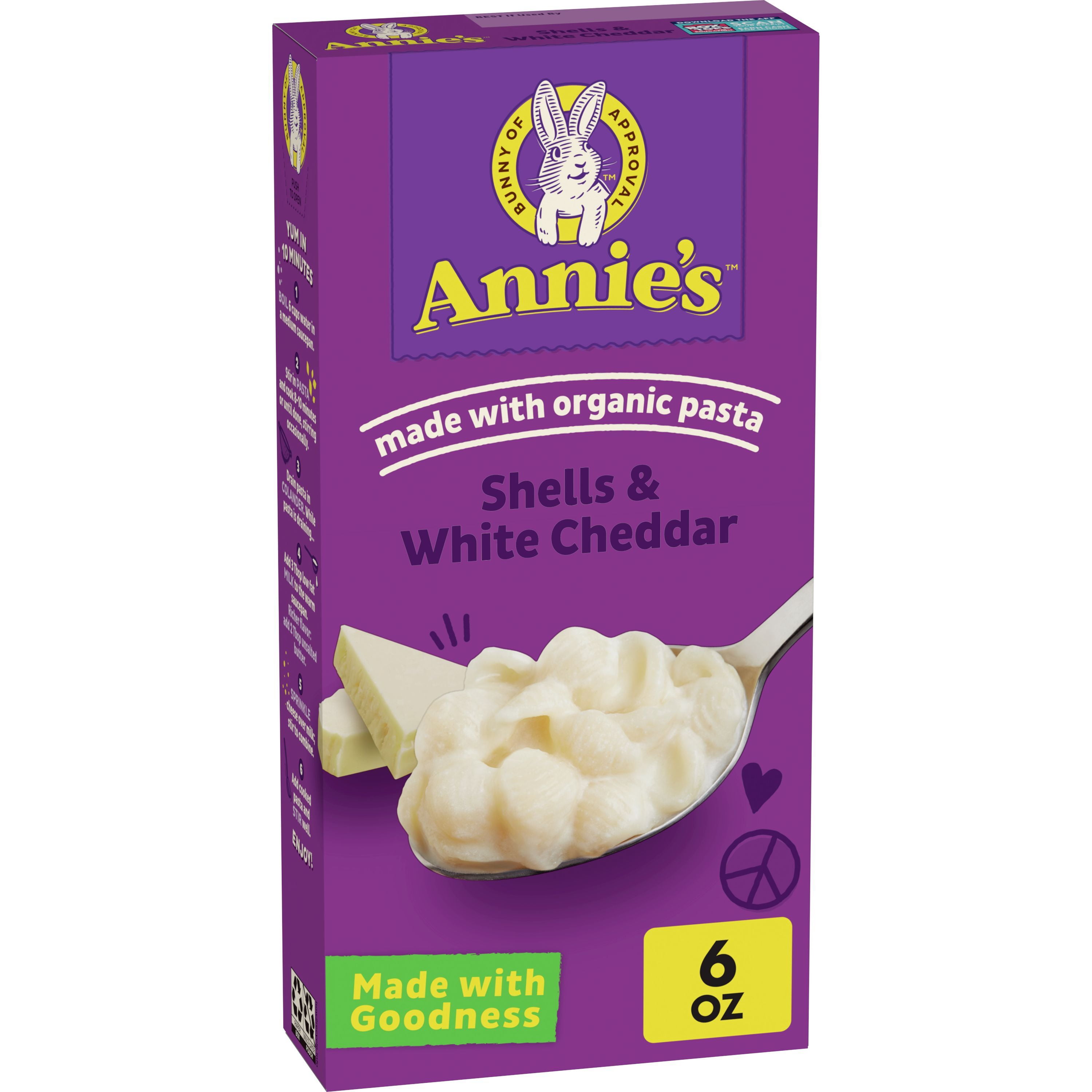 Annieâ€™s White Cheddar Shells Macaroni & Cheese Dinner with Organic Pasta,  6 OZ