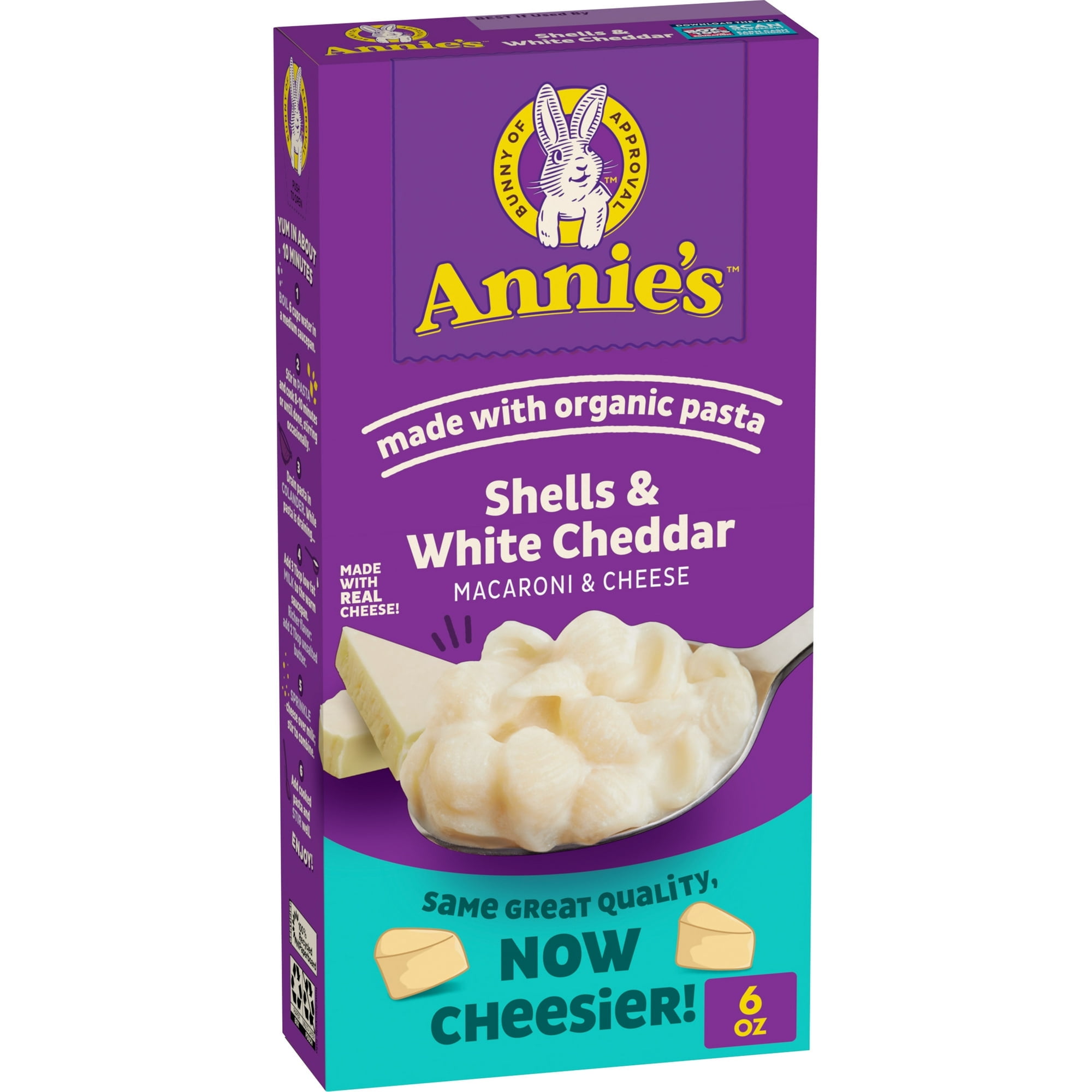 Annie's White Cheddar Shells Macaroni and Cheese with Organic Pasta, 6 oz.