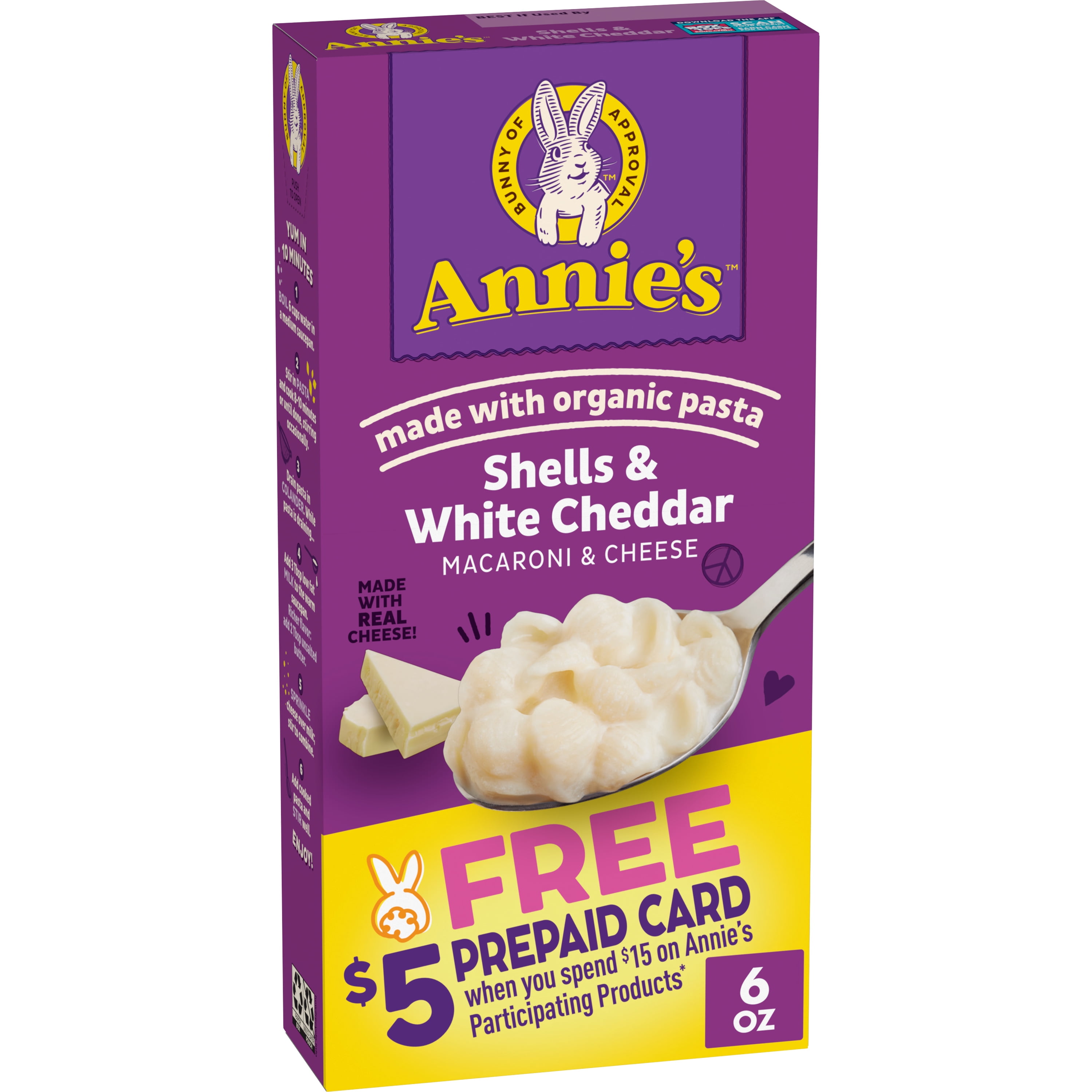 Annie's White Cheddar Shells Macaroni and Cheese with Organic Pasta, 6 ...