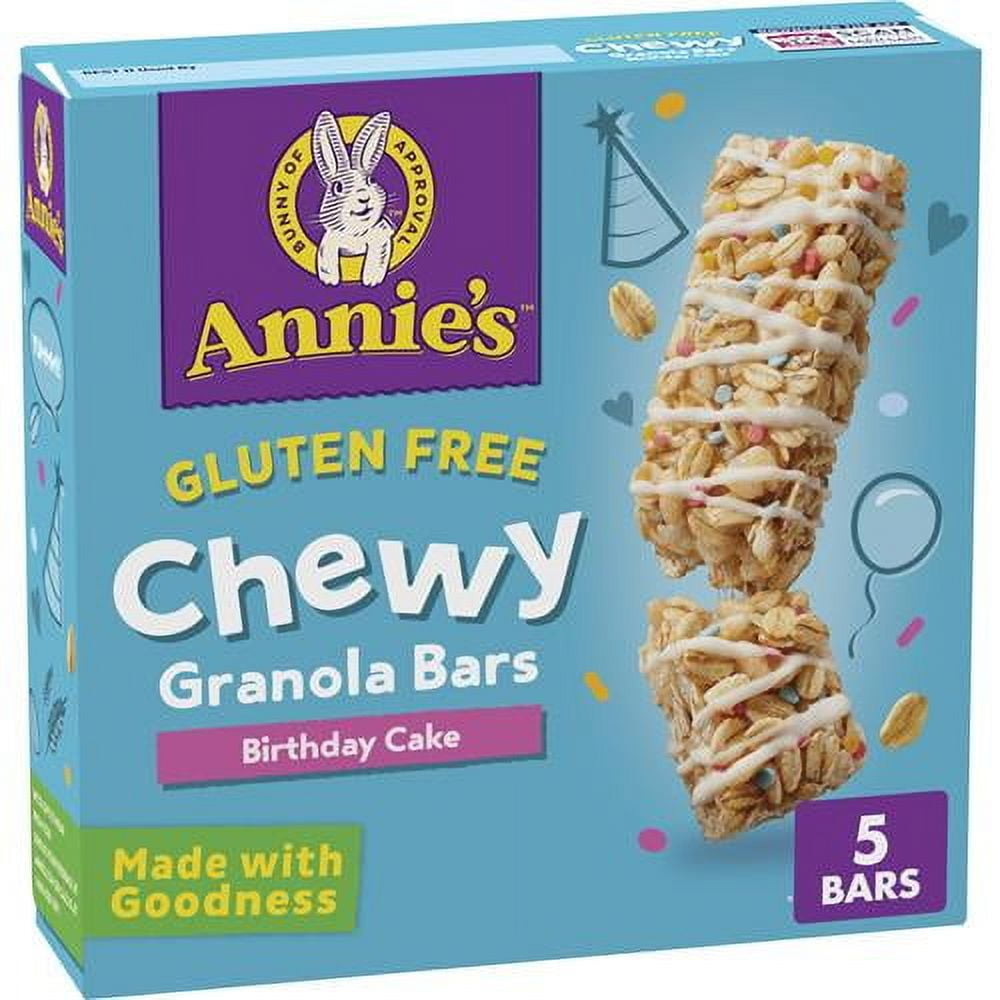 Annies Gluten Free Chewy Granola Bars, Birthday Cake, 5 Bars, 4.9 Oz - Pack of 2