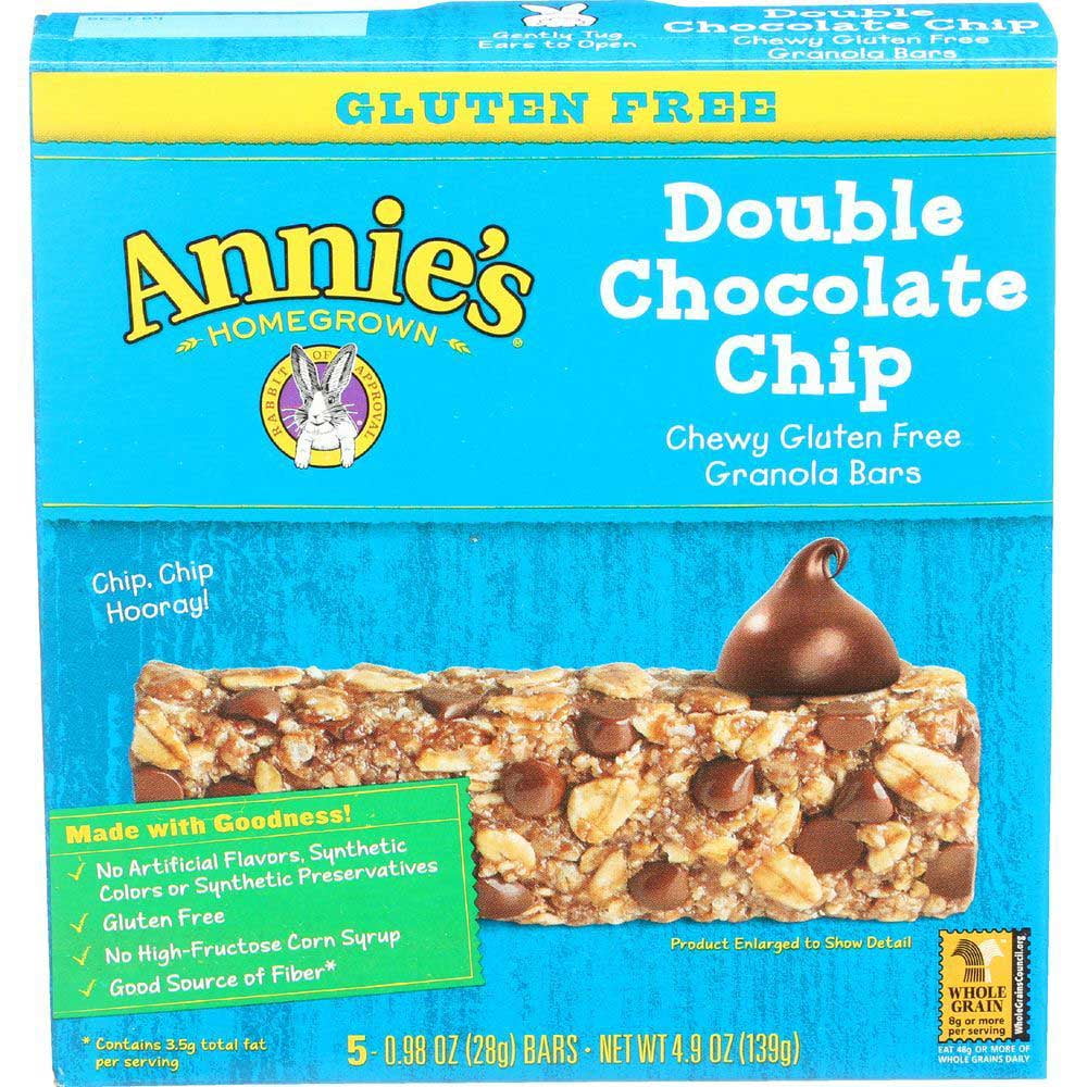 Annies Homegrown Double Chocolate Chip Chewy Granola Bar, 4.9 Ounce -- 12 per case.