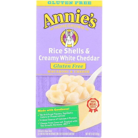 (12 pack) Annie's Gluten Free Rice Pasta and White Cheddar, Made with Real Cheese, 6 oz