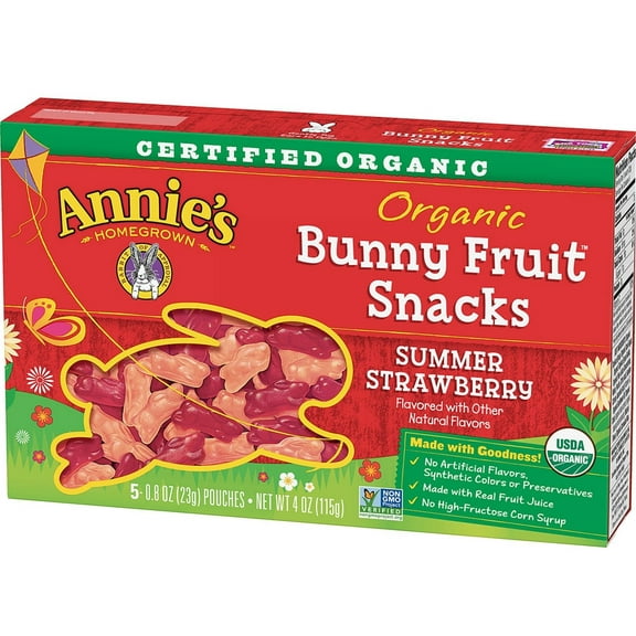 Annies Homegrown Organic Bunny Fruit Snacks Summer Strawberry -- 5 Pouches