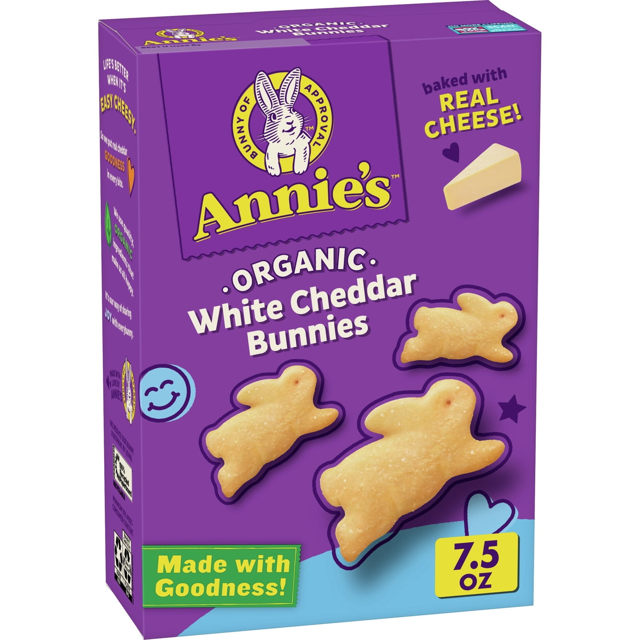 Annies Homegrown Organic White Cheddar Bunnies Baked Snack Cracker, 7.5 Ounce -- 12 per case.