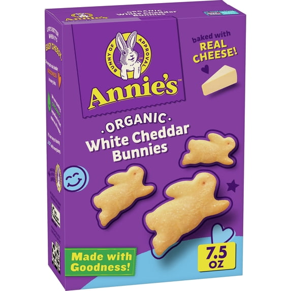 Annies Homegrown Organic White Cheddar Bunnies Baked Snack Cracker, 7.5 Ounce -- 12 per case.