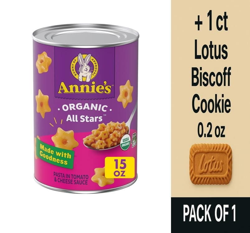 Annies Organic All Stars Canned Pasta and Sauce 15 oz - Pack of 1 & Lotus Biscoff Cookie - 0.2 Oz - 1 ct