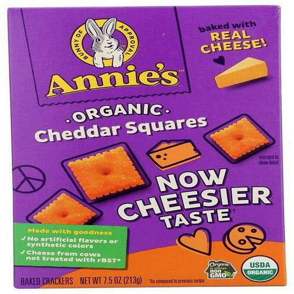 Annie's Organic Cheddar Squares, Baked Cracker Snacks, 7.5 oz ( pack of 2 )